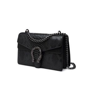 Elegant Snake Embossed Black Chain Crossbody Bag